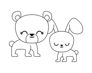 cute rabbit with bear animals