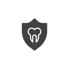 Tooth protection vector icon. filled flat sign for mobile concept and web design. Tooth and shield glyph icon. Teeth, insurance symbol, logo illustration. Pixel perfect vector graphics