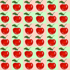 pattern con ciliegie rosse in riquadri pastello