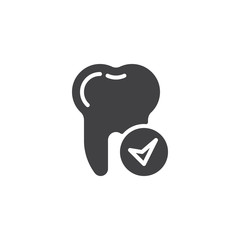Check tooth vector icon. filled flat sign for mobile concept and web design. Healthy tooth with check mark glyph icon. Dental care symbol, logo illustration. Pixel perfect vector graphics