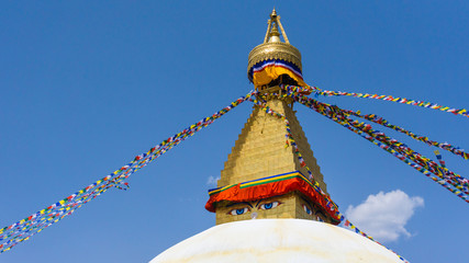 The close-up shot to the eye of the Boudhanath Stupa Located in Kathmandu, Nepal.