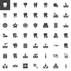 Dental care vector icons set, modern solid symbol collection, filled style pictogram pack. Signs, logo illustration. Set includes icons as Healthy, sensitive tooth, Implant, Caries, Dentistry