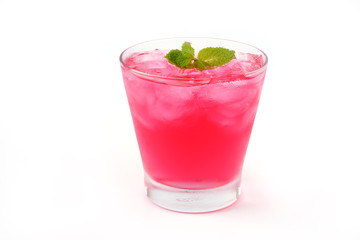 Watermelon juice with mint in glass and slice watermelon isolated on white background