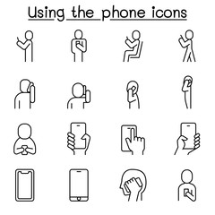 The people are using Smartphone icon set in thin lines style