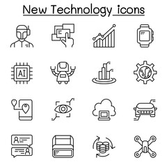 New technology icon set in thin line syle