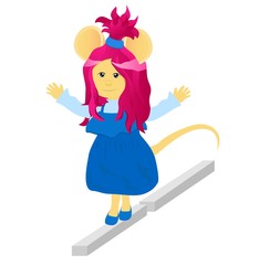 Cartoon rat on the curb. Year of the rat. Chinese horoscope. Beauty mouse.