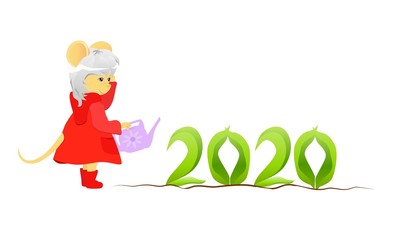 Isolated сartoon rat in a red coat. 2020. Year of the rat. Chinese horoscope. Beauty mouse.	 	