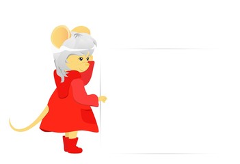 Cartoon rat in red coat. Year of the rat. Chinese horoscope. Beauty mouse.