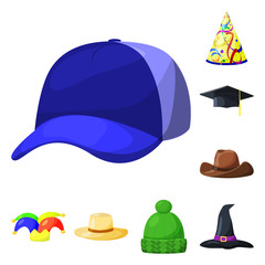 Isolated object of headgear and napper icon. Set of headgear and helmet vector icon for stock.