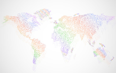 Abstract colorful polygonal world map with dots and lines, network connections