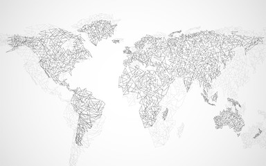 Abstract polygonal world map with lines, network connections
