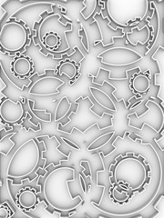 Cog wheels background. Decoration pattern from gears. Precision machinery relative backdrop. 3D rendering.