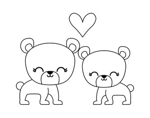 couple of cute bear animal isolated icon