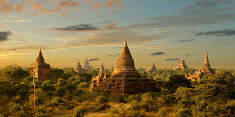 View of buddhist temple,stupa,in the historical park of Bagan,Myanmar