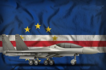fighter, interceptor on the Cabo Verde state flag background. 3d Illustration