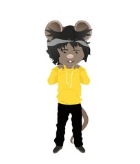 Cartoon rat in yellow hoodie. Year of the rat. Chinese horoscope. Beauty mouse.