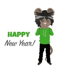 Cartoon rat in green hoodie. Be yourself. Year of the rat. Chinese horoscope. Beauty mouse.	