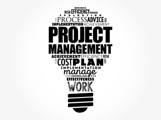 Project Management light bulb word cloud collage, business concept background