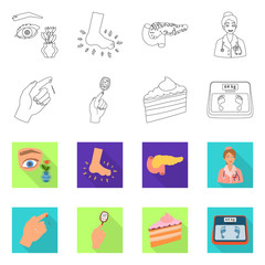 Fototapeta premium Vector illustration of diet and treatment sign. Set of diet and medicine stock symbol for web.