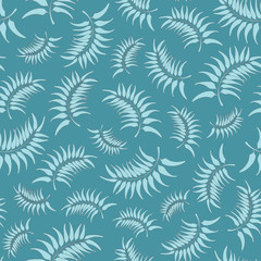 Fototapeta na wymiar Seamless vector repaet pattern of blue tropical leaves. A tropical foliage design ideal for fabric, stationery and decorative projects,