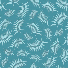 Seamless vector repaet pattern of blue tropical leaves. A tropical foliage design ideal for fabric, stationery and decorative projects,