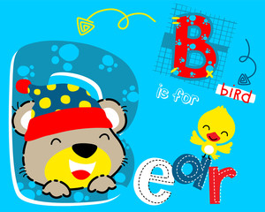 Fototapeta premium Learn to read with funny bear cartoon and little bird