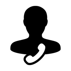 Contact icon vector male user person profile avatar with phone symbol for help and business communication in flat color glyph pictogram illustration