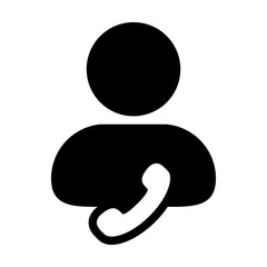 Business icon vector male user person profile avatar with phone symbol for contact and communication in flat color glyph pictogram illustration