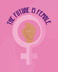 the future is female card with gender female and hand fist