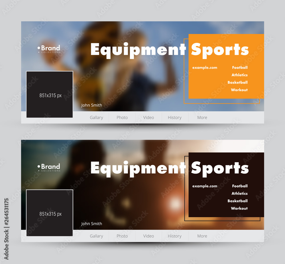 Poster Templates of vector banners for social networks with a place for a photo and a color square for heading.