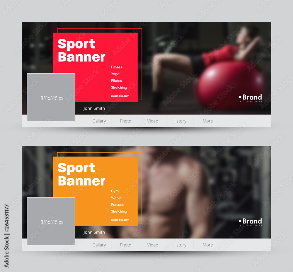 Poster Set of vector banners for social networks with a place for a photo and a color square for the heading.