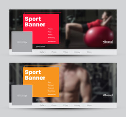 Set of vector banners for social networks with a place for a photo and a color square for the heading.