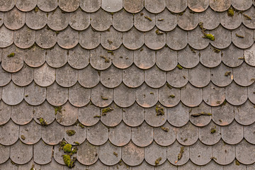 texture background house roof old clay tile shingles, mossy