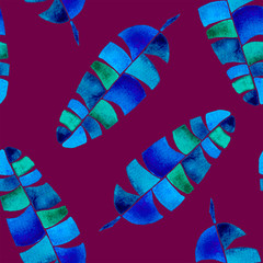 Tropical seamless pattern. Watercolor cartoon palm
