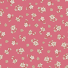 Vector dark pink hand drawn flowers repeat pattern. Suitable for gift wrap, textile and wallpaper.