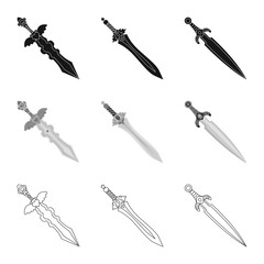 Vector illustration of game  and armor  icon. Set of game  and blade  stock vector illustration.