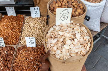 Iranian garlic sold in shuk Levinsky market, Tel Aviv, Israel