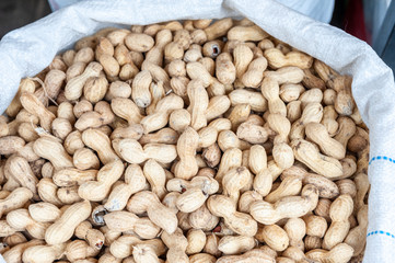 Jumbo raw peanuts in shell sold in shuk Levinsky market, Tel Aviv, Israel