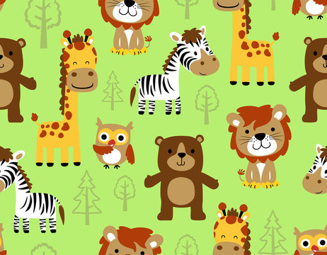 seamless pattern vector with wildlife cartoon, animals cartoon