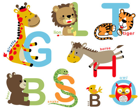 Group of animals cartoon with alphabets