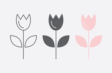 Tulip icons set in flat and line style.