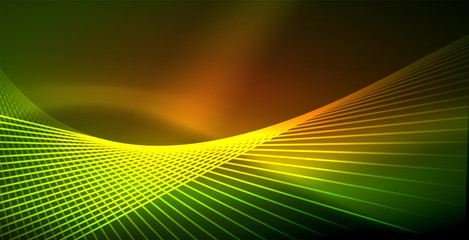 Neon glowing wave, magic energy and light motion background