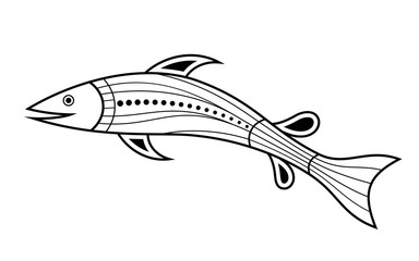 Fototapeta premium Fish. Aboriginal art style. Vector monochrome illustration isolated on white background.
