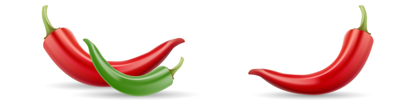 Mexican jalapeno red and green hot chili pepper vector icon on white background. Colors hot chili peppers set. Vector illustration