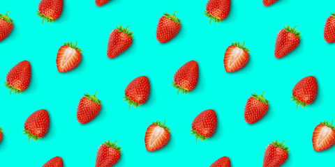 Strawberry seamless pattern, top view, flat lay