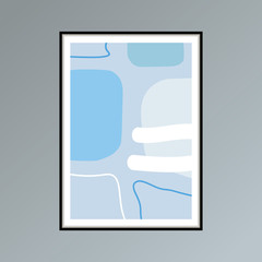 Abstract stains sketch poster in shades of blue for interior decor.