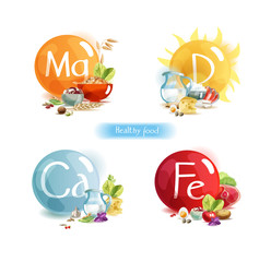 Obraz premium Trace elements for human health: magnesium, potassium, calcium, vitamin D.