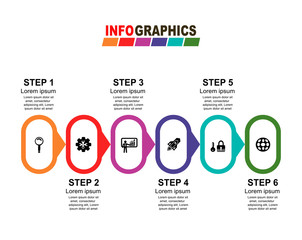 timeline bussiness template colorful  concept Infographics layout with 6 steps workflow.