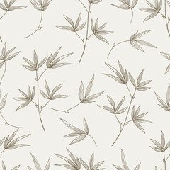 Naklejka premium leaves floral plant line retro vector seamless pattern