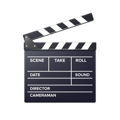 Vector realistic movie clapper slapstick front view close up isolated on background